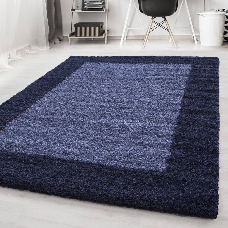 Blauw Tapijt Hoogpolig Vloerkleed Kader 300x400cm- Modern Woonkamer Salon Slaapkamer Eetkamer