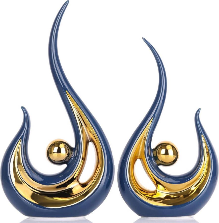 Blauwe decoratie moderne sculptuurdecoratie abstracte Scandinavische decoratie vlamkunst sculptuur moderne decoratie voor de woonkamer keramische decoratie voor kantoor tafel huisdecoratie woonkamer