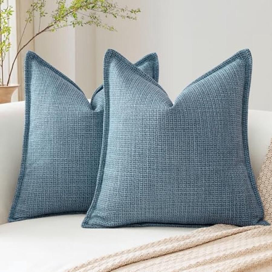 Blauwe decoratieve kussenhoezen 45 x 45 cm Zachte linnen structuur voor bank en slaapkamer