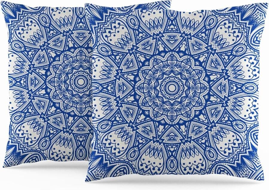 Blauwe Etnische Boho Kussenhoezen 50x50 cm Modern Abstract Mandala Design voor Woonkamer en Bed