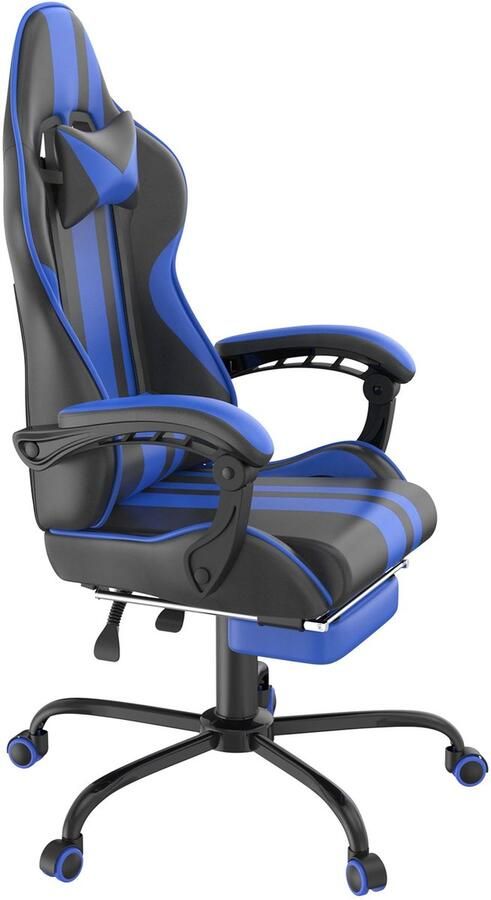 Blauwe Gamingstoel Kantoorstoel Draaistoel Rolstoelstoel Met Lendensteun en Massagefunctie Hoogteverstelbaar Geschikt voor Computerbureau Maximale Belasting 135kg