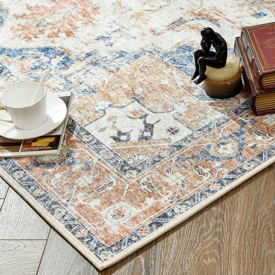 Blauwe loper voor in de gang bloementapijt vintage bloementapijt laagpolig oosters keukentapijt slaapkamer woonkamer eetkamer werkkamer kantoor opvouwbaar dun aanpasbaar 60 x 210