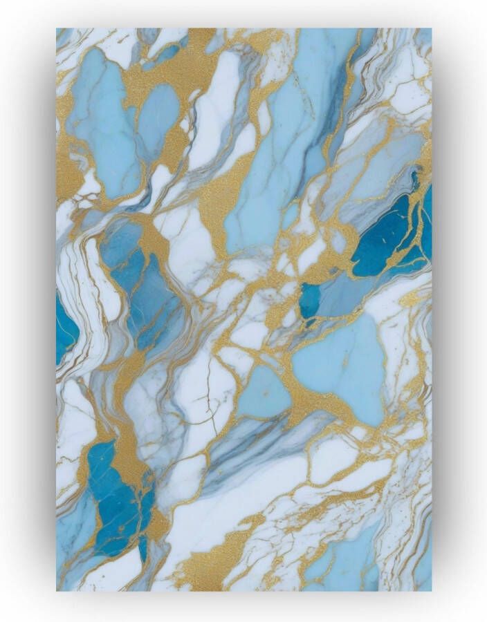 Blauwe marmer met goud 40x60 cm Canvas Wandplank goud Abstracte schilderijen Schilderij goud Decoratie kantoor Decoratie goud woonaccessoires Wandpaneel marmer Canvas abstract blauw