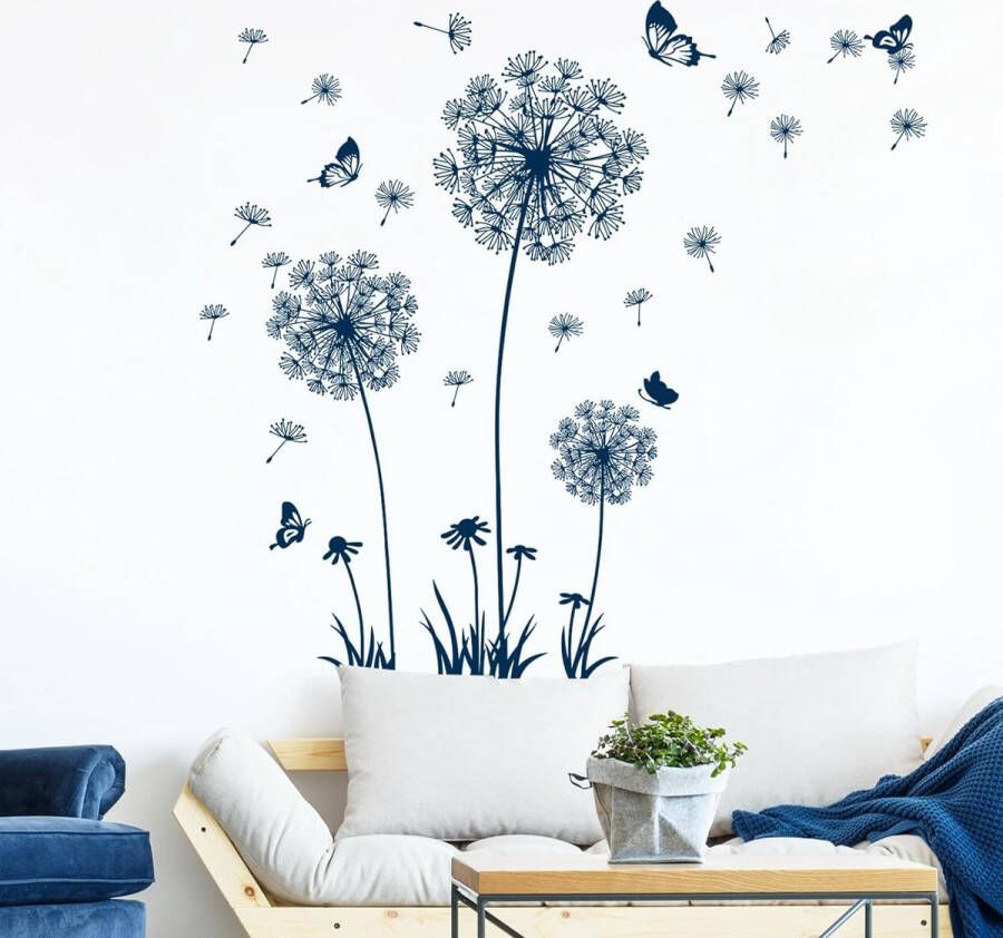 Blauwe paardenbloem muursticker bloemen muursticker paardenbloem vlinders muursticker voor woonkamer slaapkamer kantoor bank achtergrond huis wanddecoratie