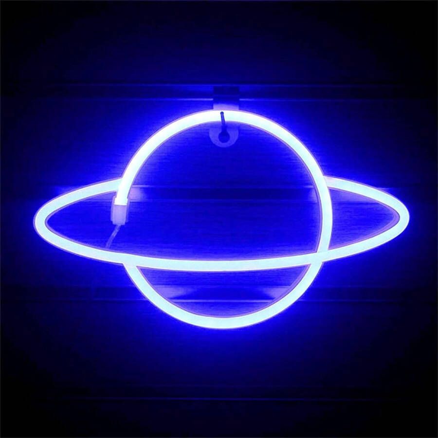 Blauwe Planeet Neon LED-Verlichting Sfeervolle Slaapkamer & Kinderkamer Lamp USB Batterij Aangedreven Perfect voor Vakantie & Verjaardagsdecoratie