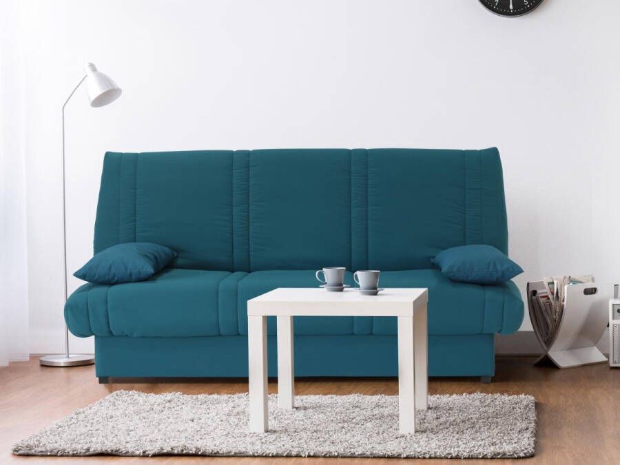 Blauwe slaapbank met opbergruimte en vouwmechanisme 100% katoen FARWEST II L 193 cm x H 95 cm x D 95 cm