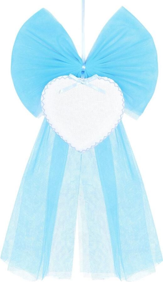 Blauwe strik van tule met geborduurd hart personaliseerbaar hangende decoratie voor feest geboorte jongens