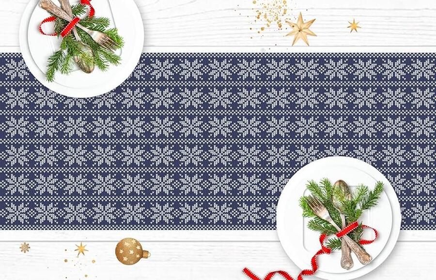 Blauwe tafelloper voor de winter 30 x 150 cm vinyl