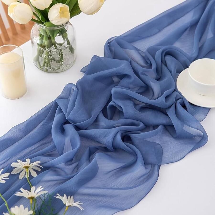 Blauwe Tafelloper Zijde Chiffon Bruiloft 1 stuk 70 cm x 4 m