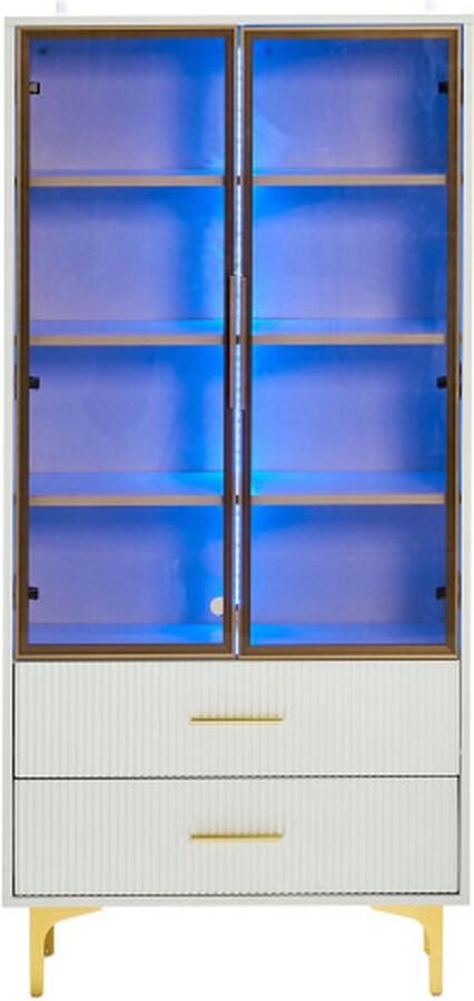 Zonder merk Gotagee Blauwgroene Glazen vitrinekast hoge kast staande vitrine met LED licht Wit - Foto 2