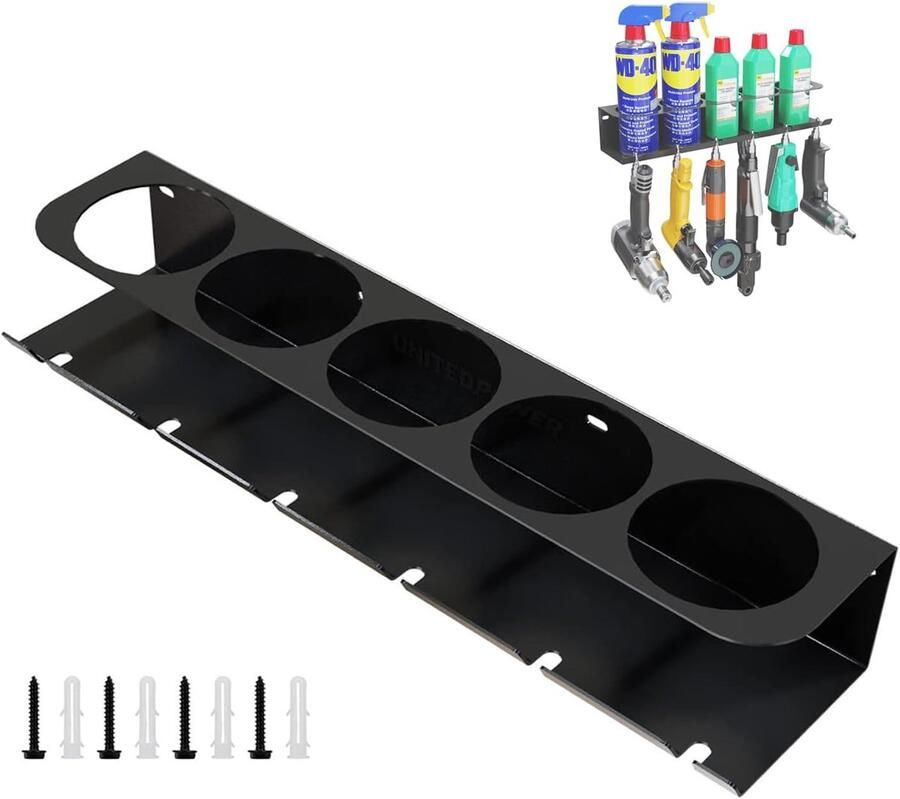 Blikhouder voor spuitflessen en spuitbussen Wandrek met 5 gaten en 6 sleuven 1 stuk