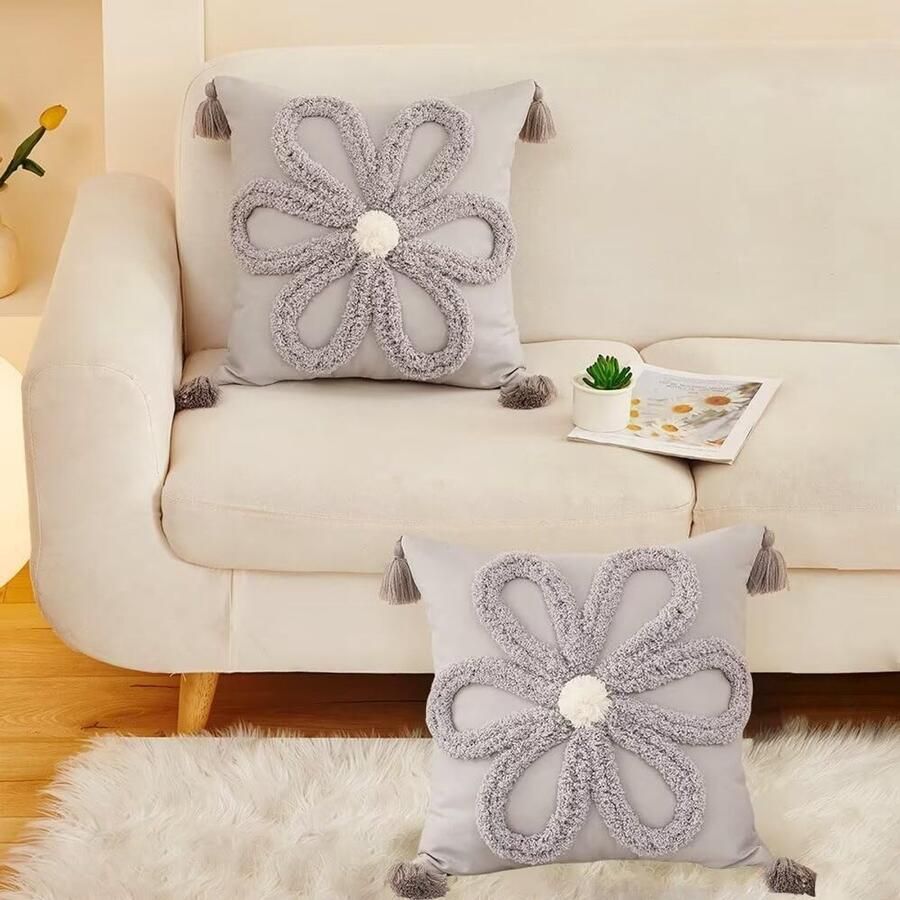 Bloemen kussens 45 * 45cm bloemen boerderij decoratie kussen voor de bank Slaapkamer Huisdecoratie buiten kussens 2 stuks pakket grijs