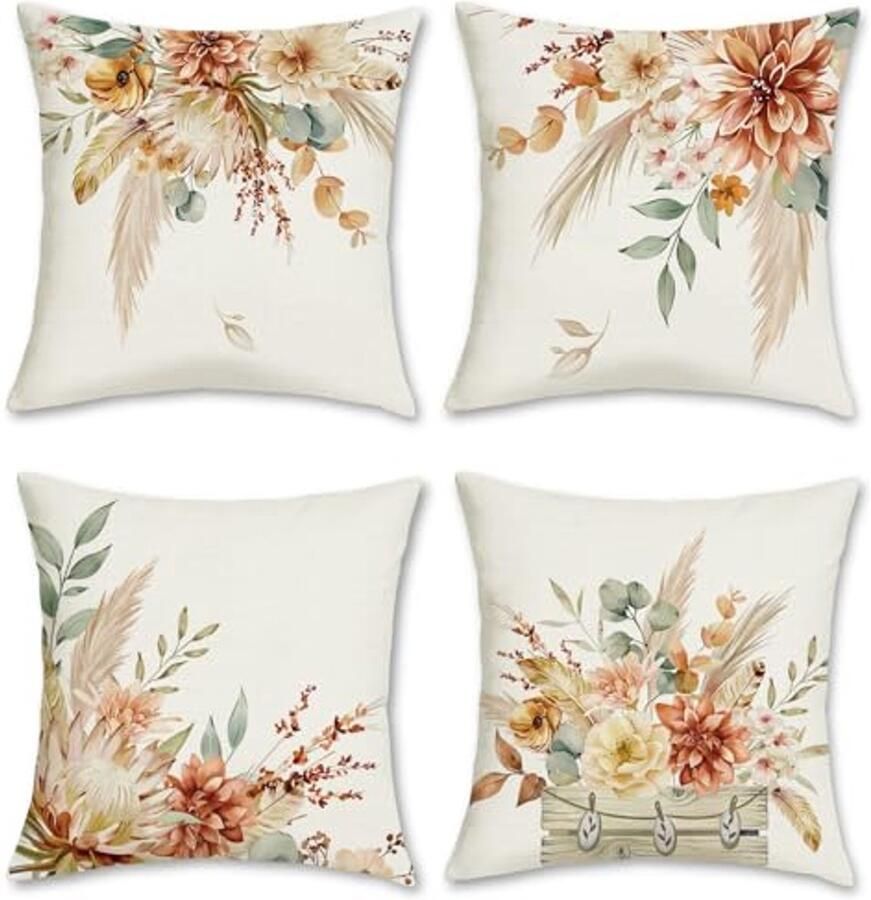 Bloemen Kussensloop 45x45 cm Boho Decoratie voor Bank Slaapkamer en Tuin 4-delige Set