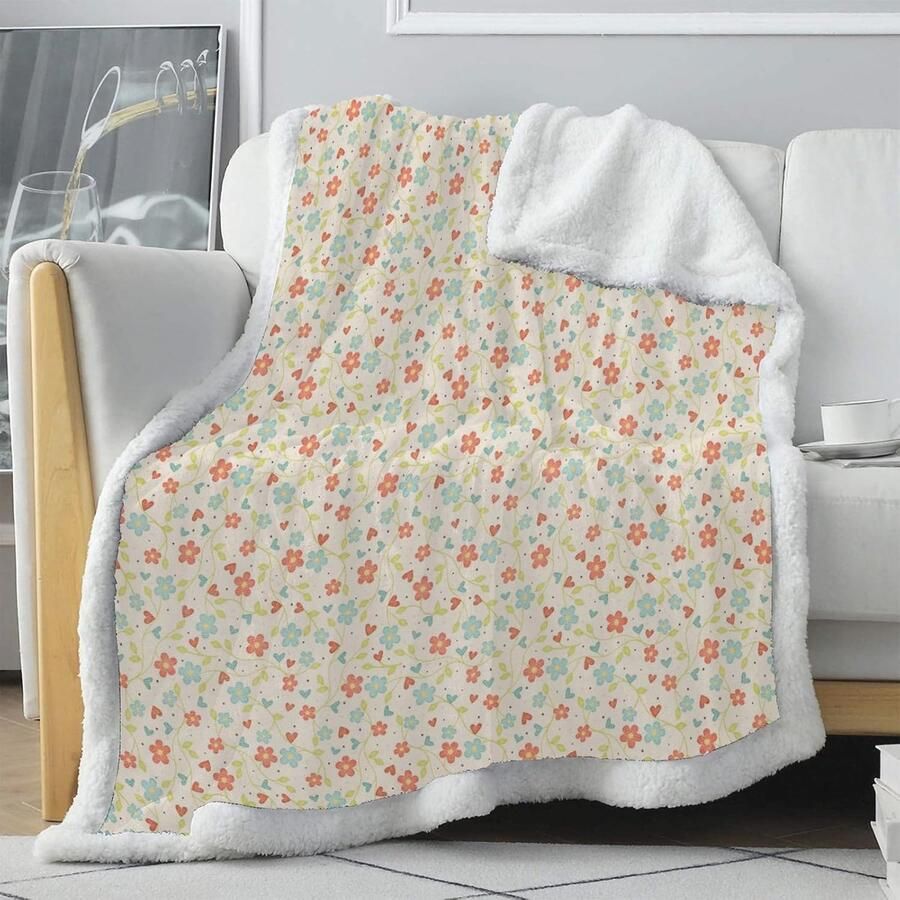 Bloemen Pluizige Deken Omkeerbare Sherpa Fleece Plaid voor Bank 150x200 cm