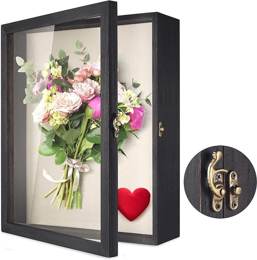 Bloemen Schaduwdoos Vitrine 13 x 16 (33x41 cm) grote fotolijst met glas herinneringsdoos voor bruiloftsboeketten medailles en foto s