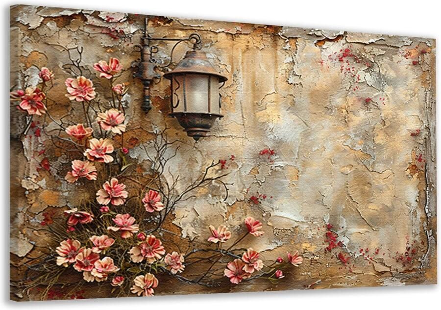Bloemen schilderij Natuur portret Muurdecoratie Lamp Wanddecoratie klassiek Canvas Wanddecoratie canvas 90x60 cm