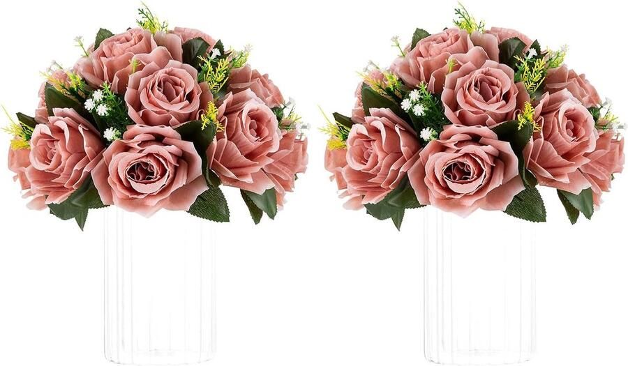 Bloemenbruiloft voor tafels 2 stuks 24 cm diameter stoffige roze kunstbloemen bal voor tafel nep-rozenarrangementen voor bruiloften verjaardagsfeestje decoratie