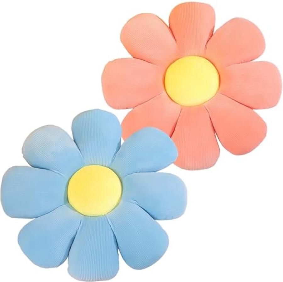Bloemenkussen Set van 2 Roze en Blauw Decoratief Bloemvormig Kussen voor Slaapkamer en Bank