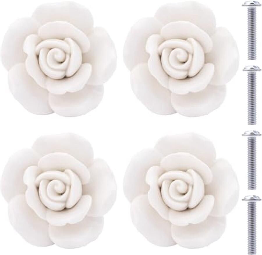 Bloemenmotief keramische knoppen voor ladekasten 4 Stuks