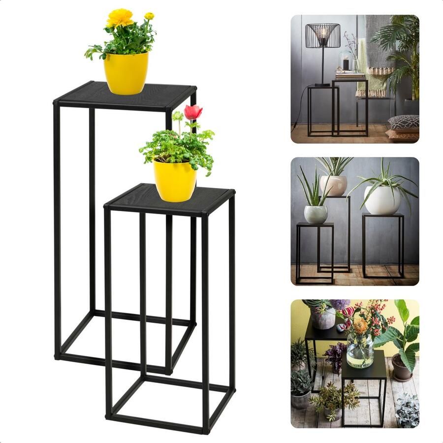 Bloemenstandaard Set Bijzettafels Bijzettafel Set Banktafel Plantenrek 50 en 60 cm Hoog Modern Design Bloempothouders Plantenhouder Bloemenrek 2 Stuks Stijlvol en Functioneel Inclusief EBOOK