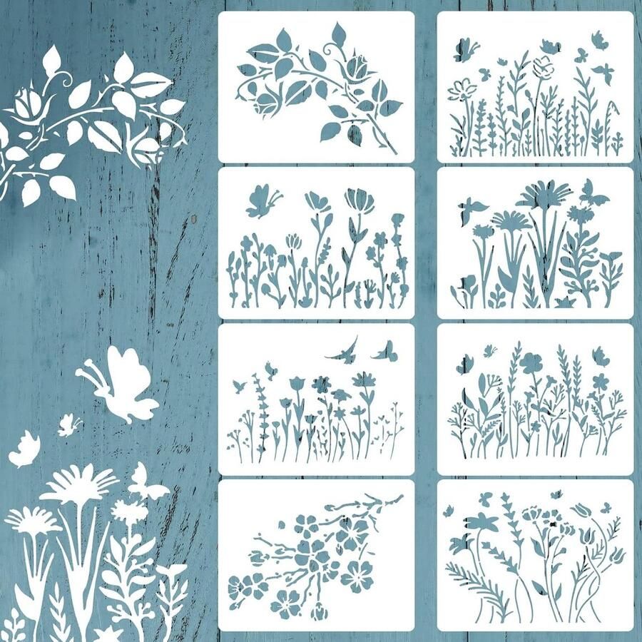 Bloemenstencils Kersenbloesem en Wilde Bloemen 8 Stuks