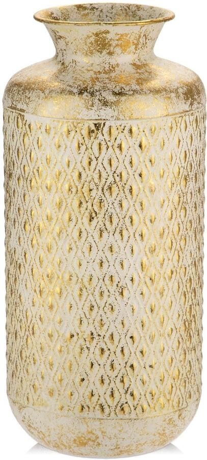 Bloemenvaas 35 5 cm hoog rustieke gouden metalen vaas decoratieve vaas met wit patroon voor bloemschikken gedroogde bloemen eettafel kantoordecoratie