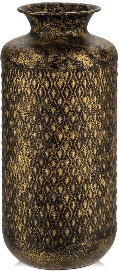 Bloemenvaas 35 5 cm hoog rustieke zwarte metalen vaas decoratieve vaas met gouden patroon voor bloemschikken gedroogde bloemen eettafel kantoordecoratie