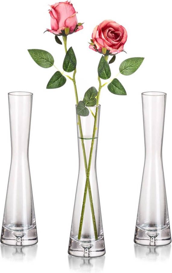 Bloemenvaas modern 3 glazen vazen 20 cm vaas smalle vazen ​​glazen bloemenvaas voor tafeldecoratie glazen vaas handgemaakte tulpenvaas voor een roos voor bruiloft decoratie tafeldecoratie woonkamer eettafel thuis