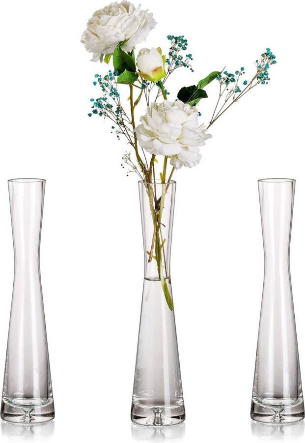 Bloemenvaas modern glazen vazen smal: 3-delig 24 5 cm hoog blomus vaas glas set handgemaakte smalle vazen tafeldecoratie woonkamer eettafel tulpenvaas decoratieve vaas voor