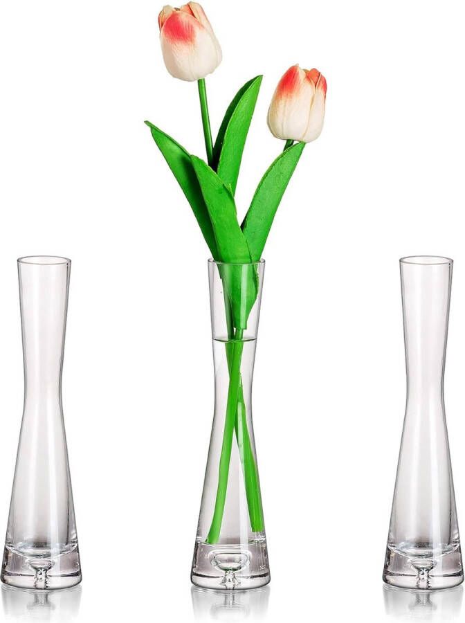 Bloemenvaas modern glazen vazen smal: 3-delige 20 cm hoog blomus vaas glas set handgemaakte smalle vazen tafeldecoratie woonkamer eettafel tulpenvaas decoratieve vaas voor