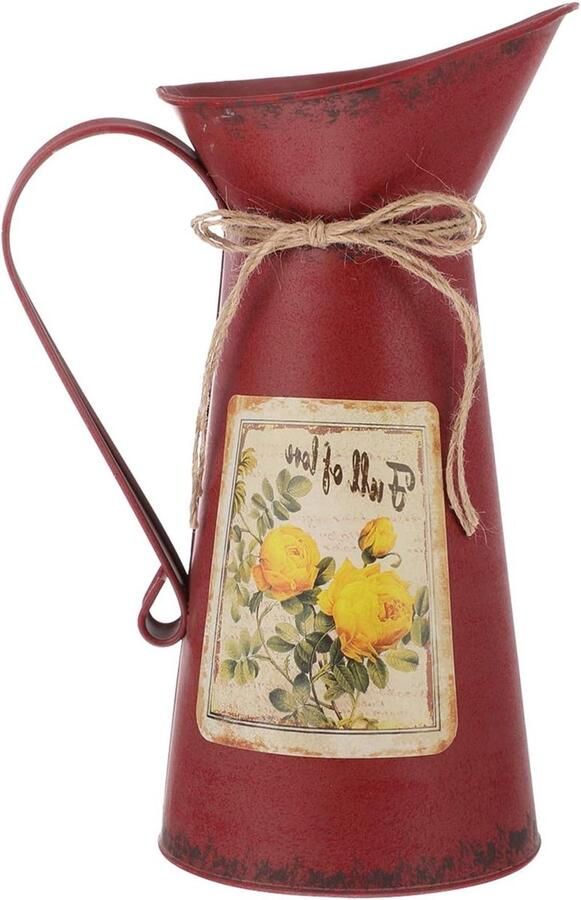 Bloemenvaas vintage gieter rustieke bloempot shabby chic decoratie landhuisvaas metalen kruik ijzer emmer retro pot voor balkon bureau kantoor woonkamer tafeldecoratie