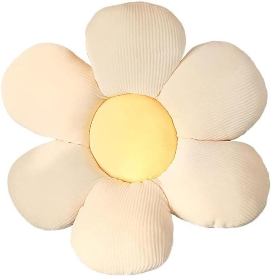 Bloemenvloerkussen Tatami bloemvormig decor zitkussen vloer esthetische kamerdecoratie slaapkamer schattig kussen pluche vloerkussen voor slaapkamer bank stoel wit en geel 40 x 40 cm