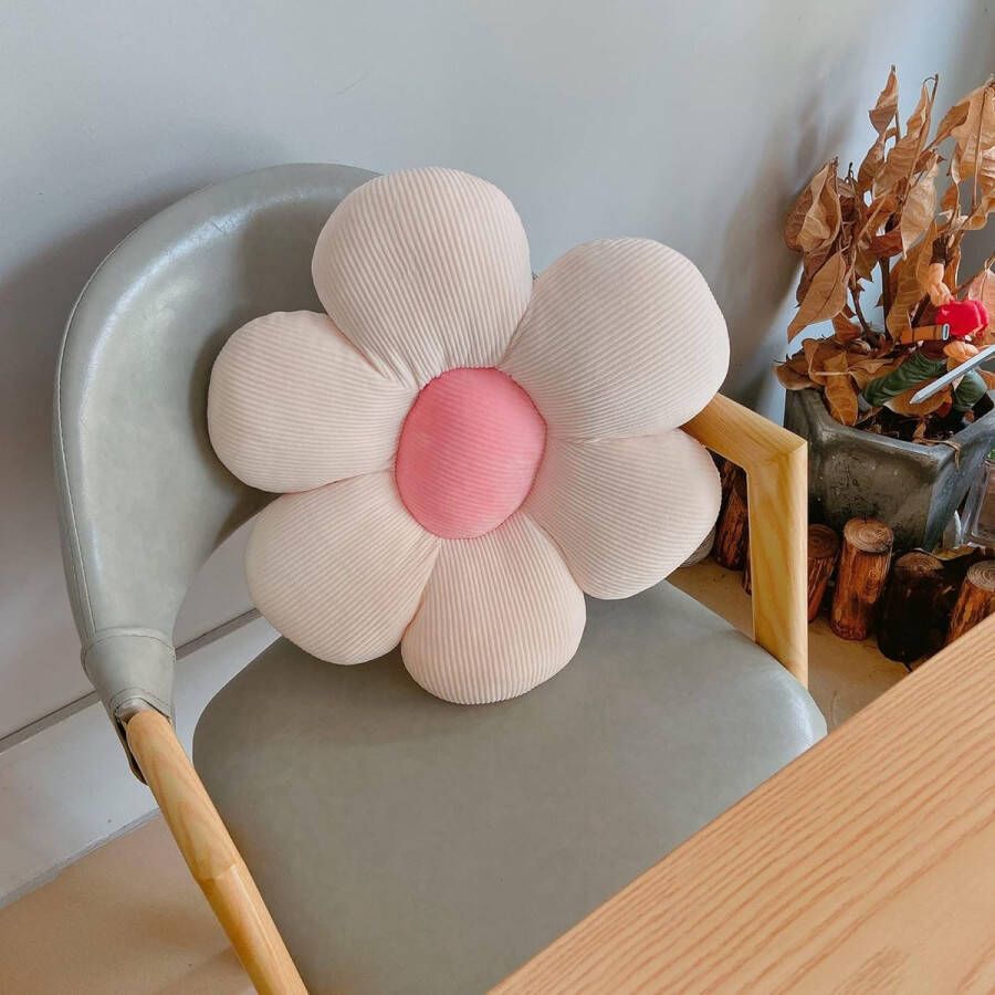 Bloemenvloerkussen Tatami bloemvormig pluche decor comfortabel zitkussen voor kinderkamer thuis op de bank (40 x 40 cm wit & roze a)