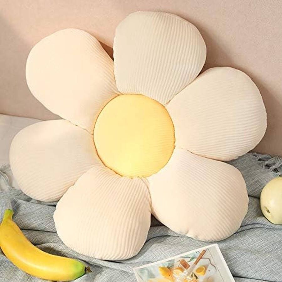 Bloemenvloerkussen Tatami bloemvormig pluche decor comfortabel zitkussen voor kinderkamer thuis op de bank (40 x 40 cm wit & geel a)
