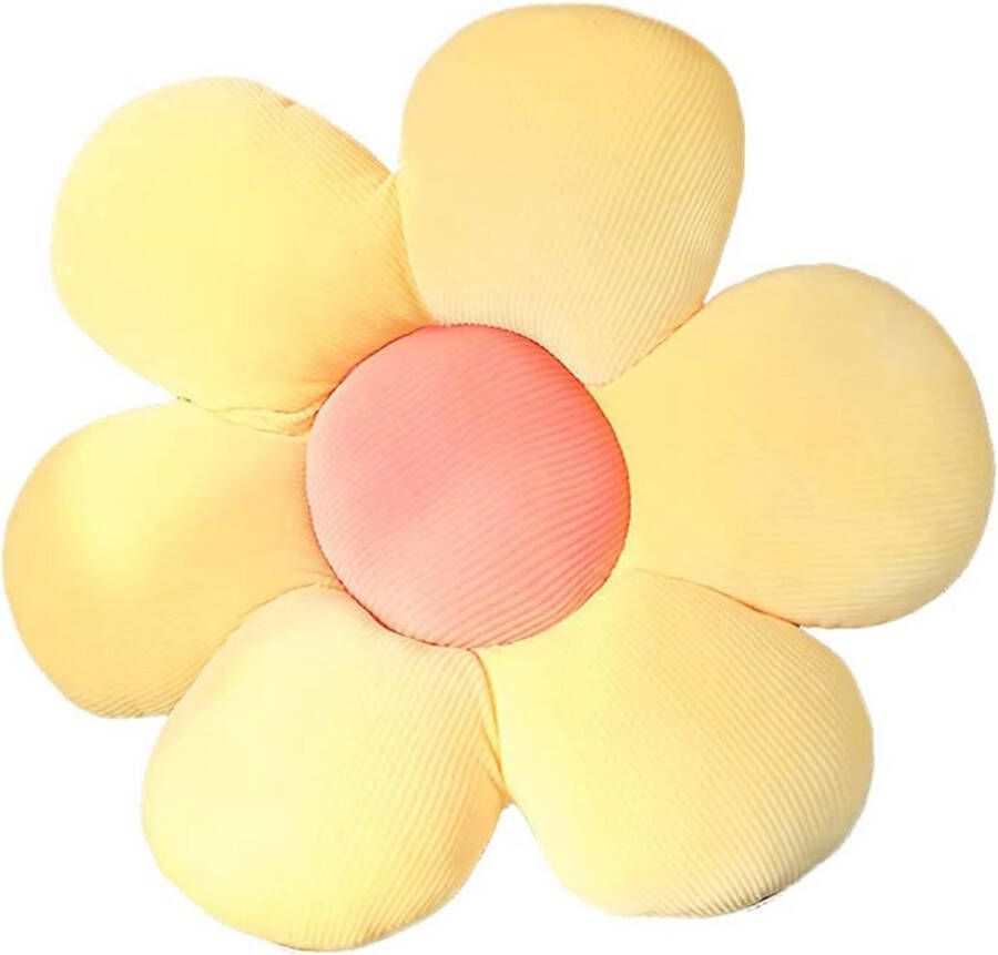 Bloemenvloerkussen Tatami bloemvormig pluche decor comfortabel zitkussen voor kinderkamer thuis op de bank (50 x 50 cm geel & roze a)
