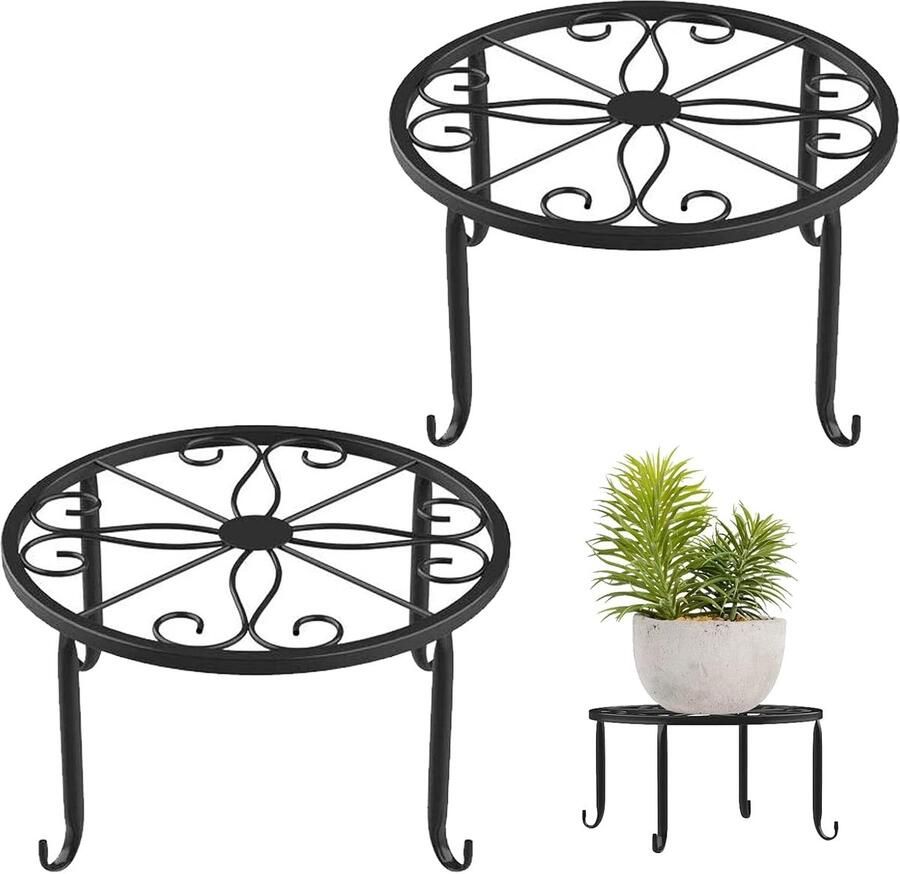 Bloemkrukken Set van 2 Retro IJzeren Plantenstandaard voor Binnen en Buiten