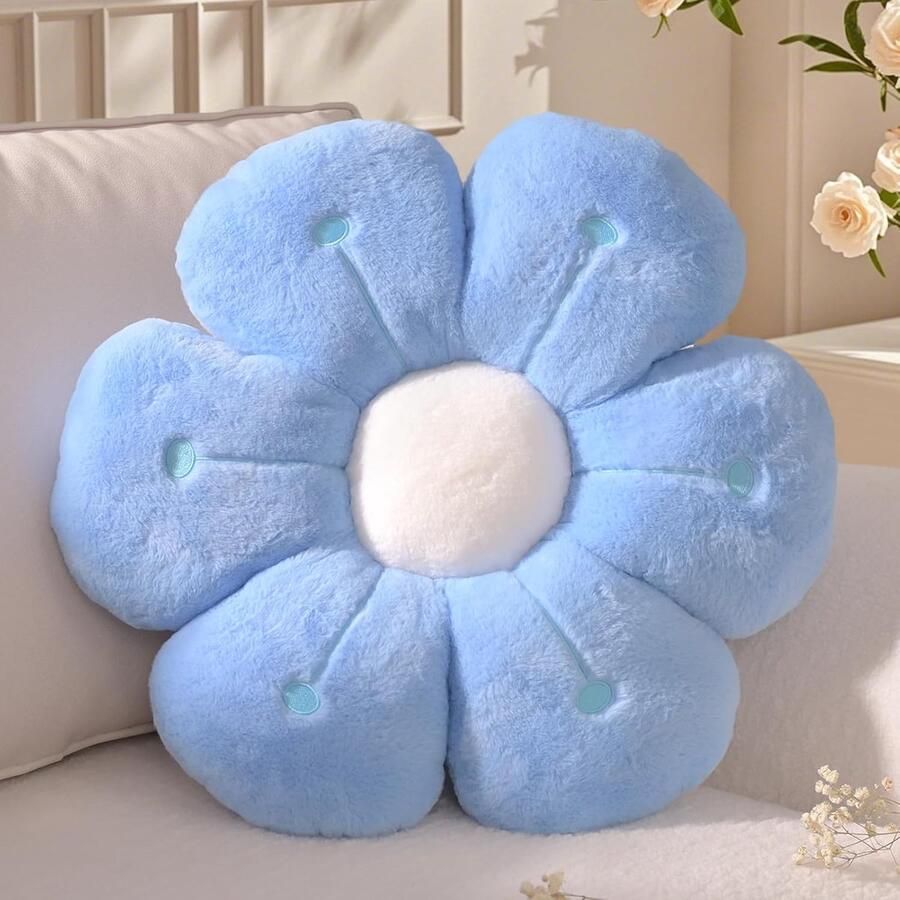 Retadou Bloemkussen blauwe bloemenvorm decoratief kussen madeliefje schattige bloemenzitkussen esthetisch sierkussen voor thuis bank bed 40 cm