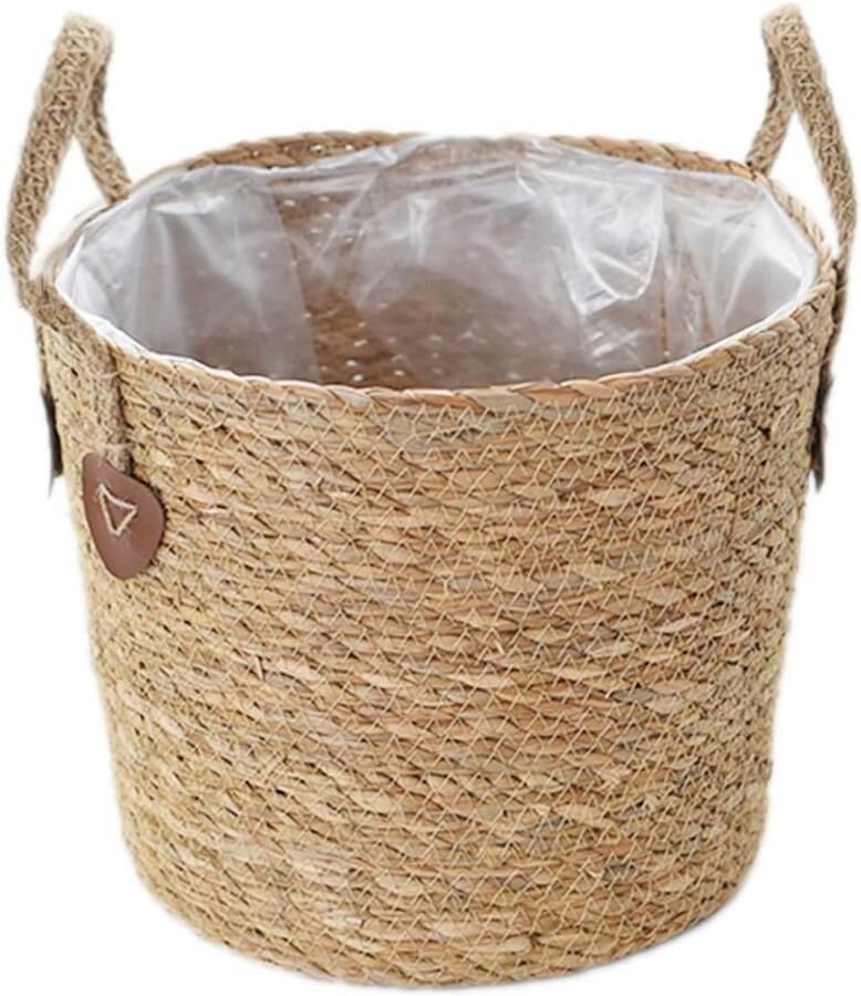 Bloempot gevlochten rieten vlechtwerk met handvat opbergmand voor speelgoed handgemaakt (S)