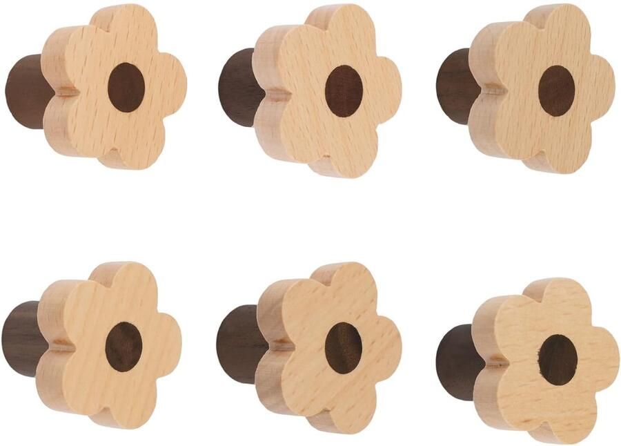 Bloemvormige Houten Knoppen Beuken Handvatten voor Kast en Ladekast 6 Stks