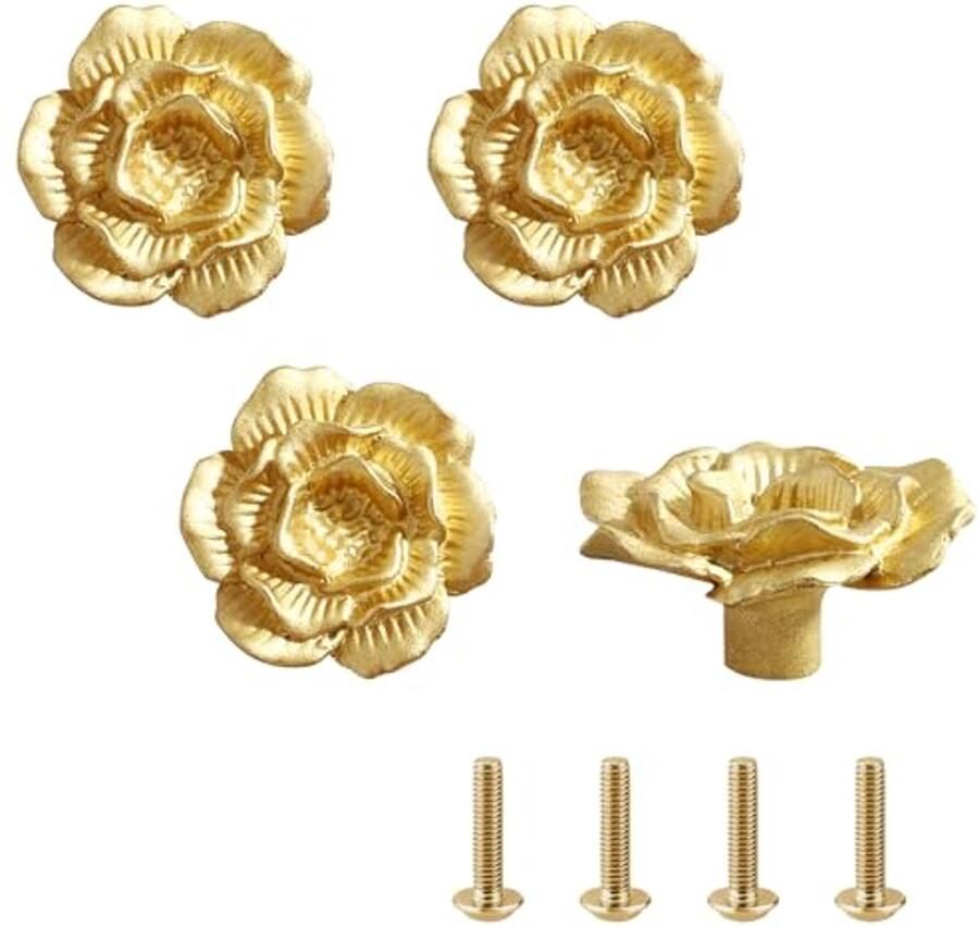 Bloemvormige Meubelknoppen 4 Stuks Gouden Ladegrepen voor Kasten en Deuren