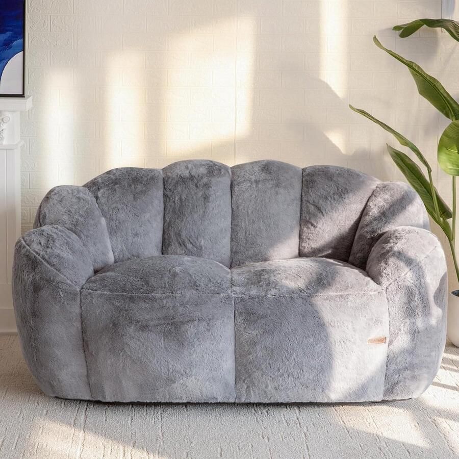 Bloemvormige Zitzak 2-zitsbank Zachte Imitatiebont Loveseat voor Woonkamer en Slaapkamer