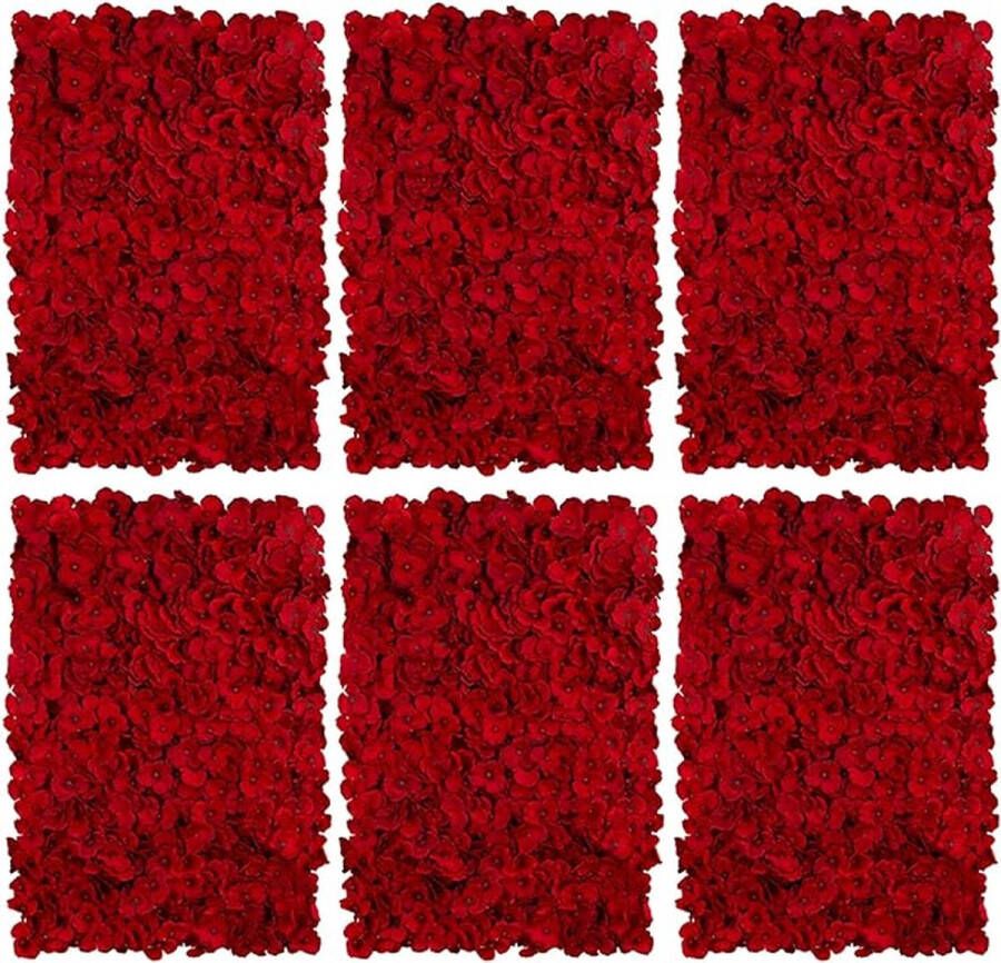 BLOSMON kunstbloemen muur kunstbloemen decoratie 6 stuks rode bloemstukken bloemenmuur hortensia's decoratieve bloemen nep zijden bloemen arrangement voor bruiloft balkon tuin woonkamer tafel wanddecoratie
