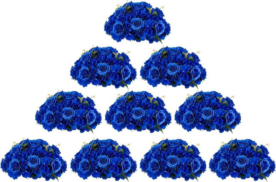BLOSMON kunstbloemen tafel bruiloft decoratie 10 stuks grote koningsblauwe kunstrozen hortensia's zijden nepbloemen voor middelpunt tafeldecoratie bloemenbal boeketarrangementen huisfeestdecoratie
