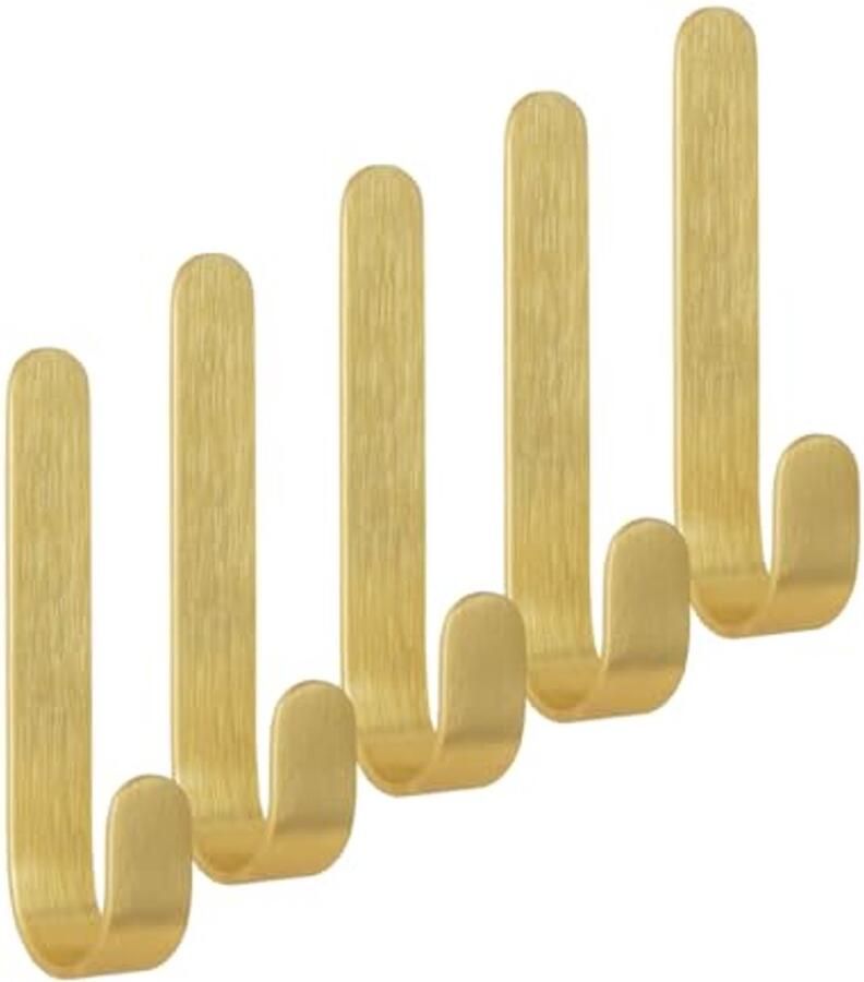 BoBoU zelfklevende wandhaken van messing robuuste koperen haken wandmontage zonder boren handdoekhouder kledinghaak ideaal voor deur kast badkamer keuken douche (kleine haken 5 stuks)
