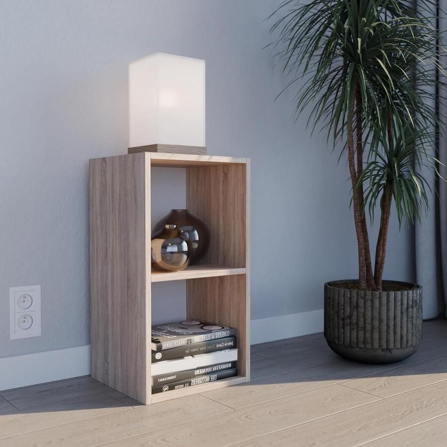 Moderne Boekenkast met 2 Compartimenten en 2 Planken Sonoma Oak Voor Woonkamer Kantoor Slaapkamer of Hal