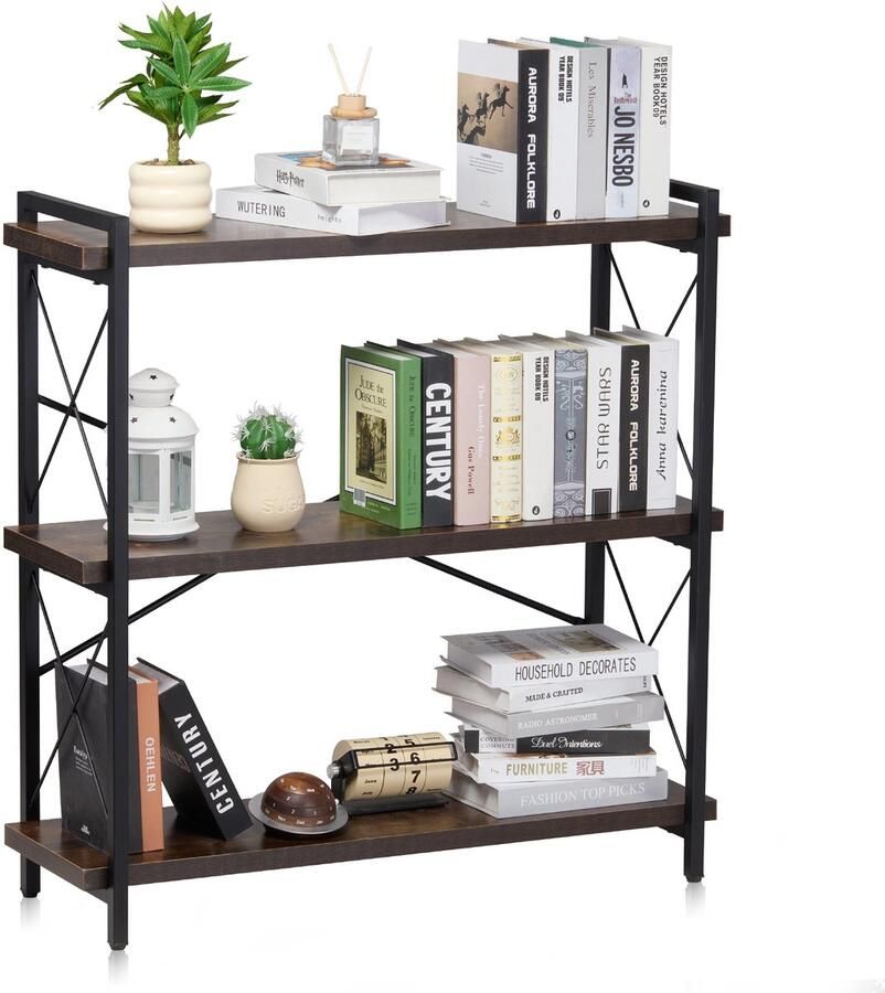 Boekenkast 3 Etages Industrieel Metaaldesign Open Planken Voor Woonkamer Slaapkamer Of Kantoor Zwart