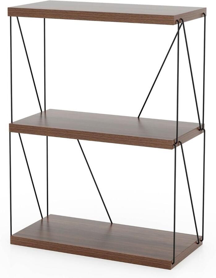 Boekenkast 3-laags Industrieel 3-Lagen – Vrijstaande Opbergplank Met Metalen Frame Bruin Houtnerf