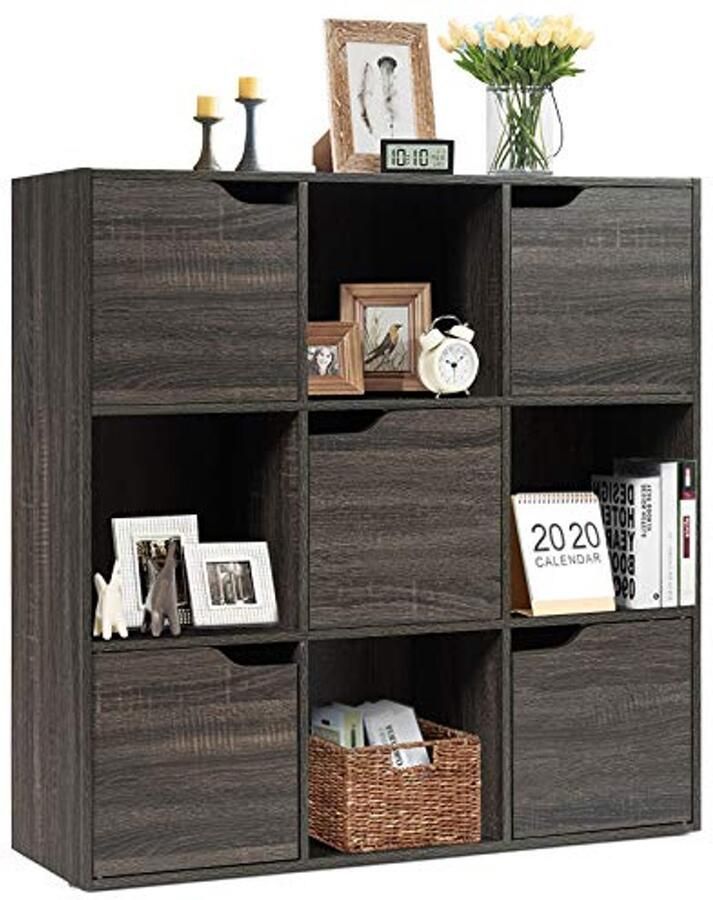 Boekenkast 3 niveaus met 9 vakken Vrijstaand Kubusrek voor Kantoor en Woonkamer