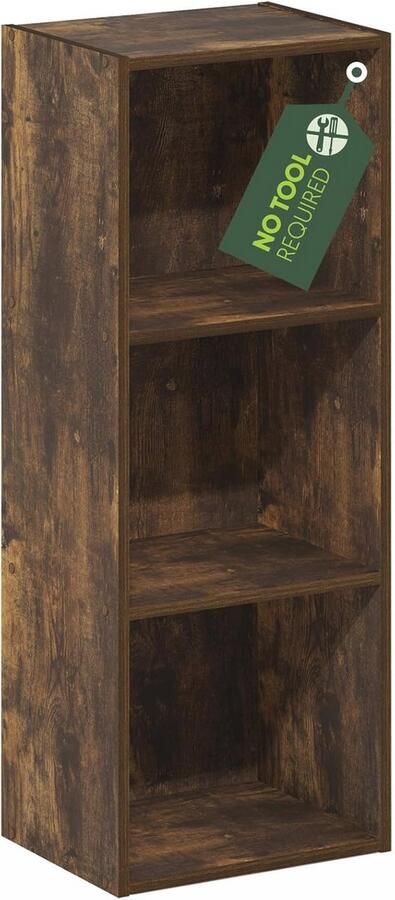 Boekenkast 3 Niveaus met Open Plank Eenvoudige Montage zonder Gereedschap