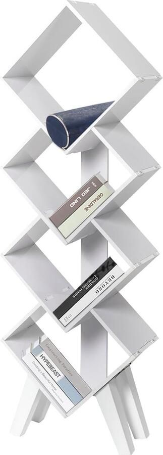 Boekenkast 4 etages boekenkast geschikt voor slaapkamer boekenkasten opbergrek voor kinderen en volwassenen werkkamer woonkamer (wit)